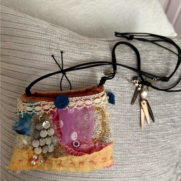 Handmade Bohemian Fabric Art Patchwork Necklace Pouch Bag - Picture 3 of 12
